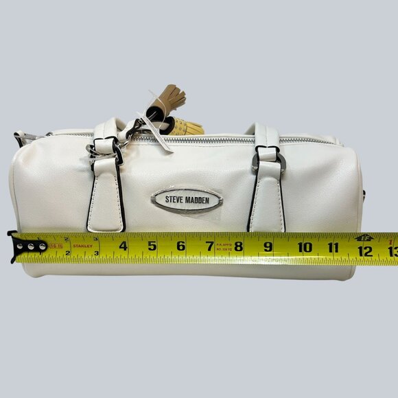 Steve Madden White Barrel Satchel Shoulder Bag Tassel Charm New With Tags - Picture 6 of 9